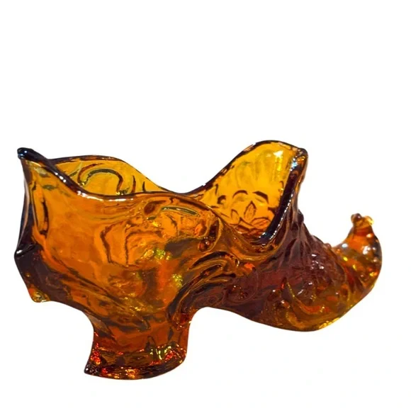 Fenton Victorian Rose Style Amber Glass Slipper Shoe Figurine vintage glass - Picture 8 of 8